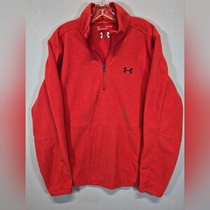 Under Armour Men’s XL Red/Orange Quarter Zip Pullover Loose Fit Textured Fleece